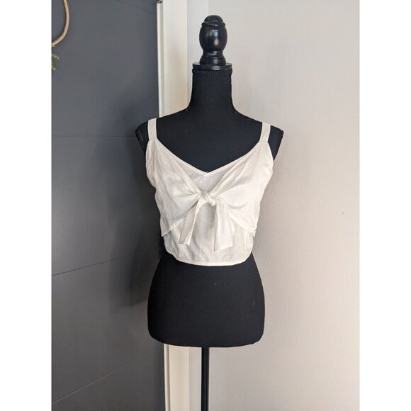 Abercrombie & Fitch Tops - Abercrombie & Fitch White Linen and Cotton Blend Smocked Tie-Front Crop Top - XL